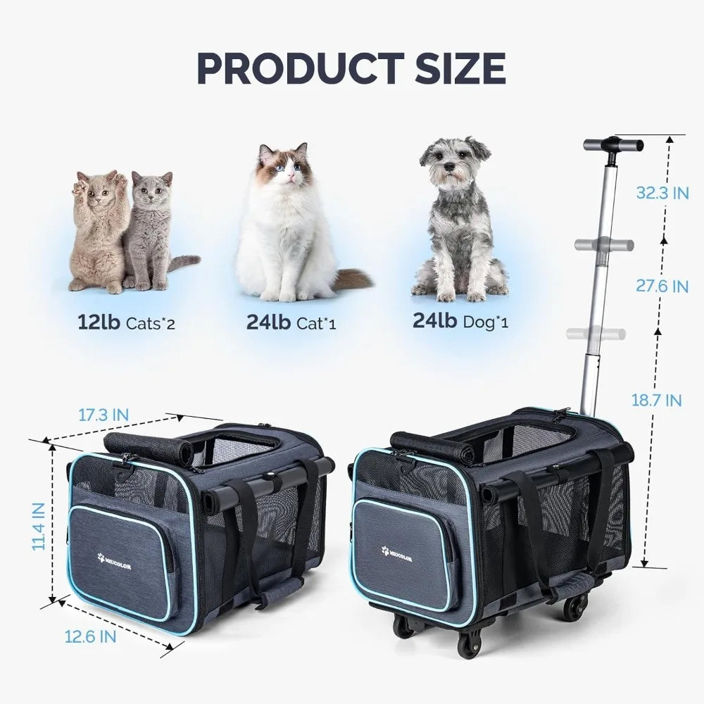 Pet Carrier with Wheels, Travel Bag, Backpack with Telescopic Handle
