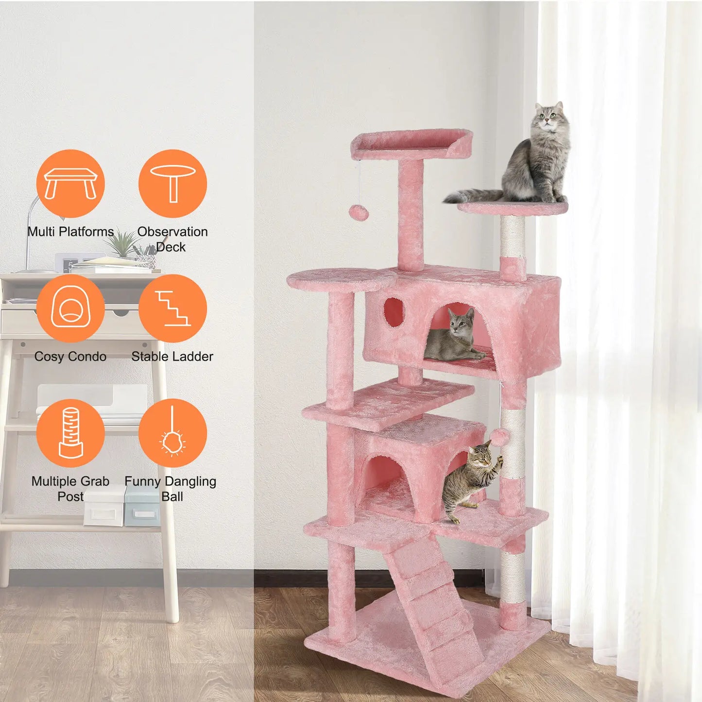 55'' Kitty Cat Tree Pink