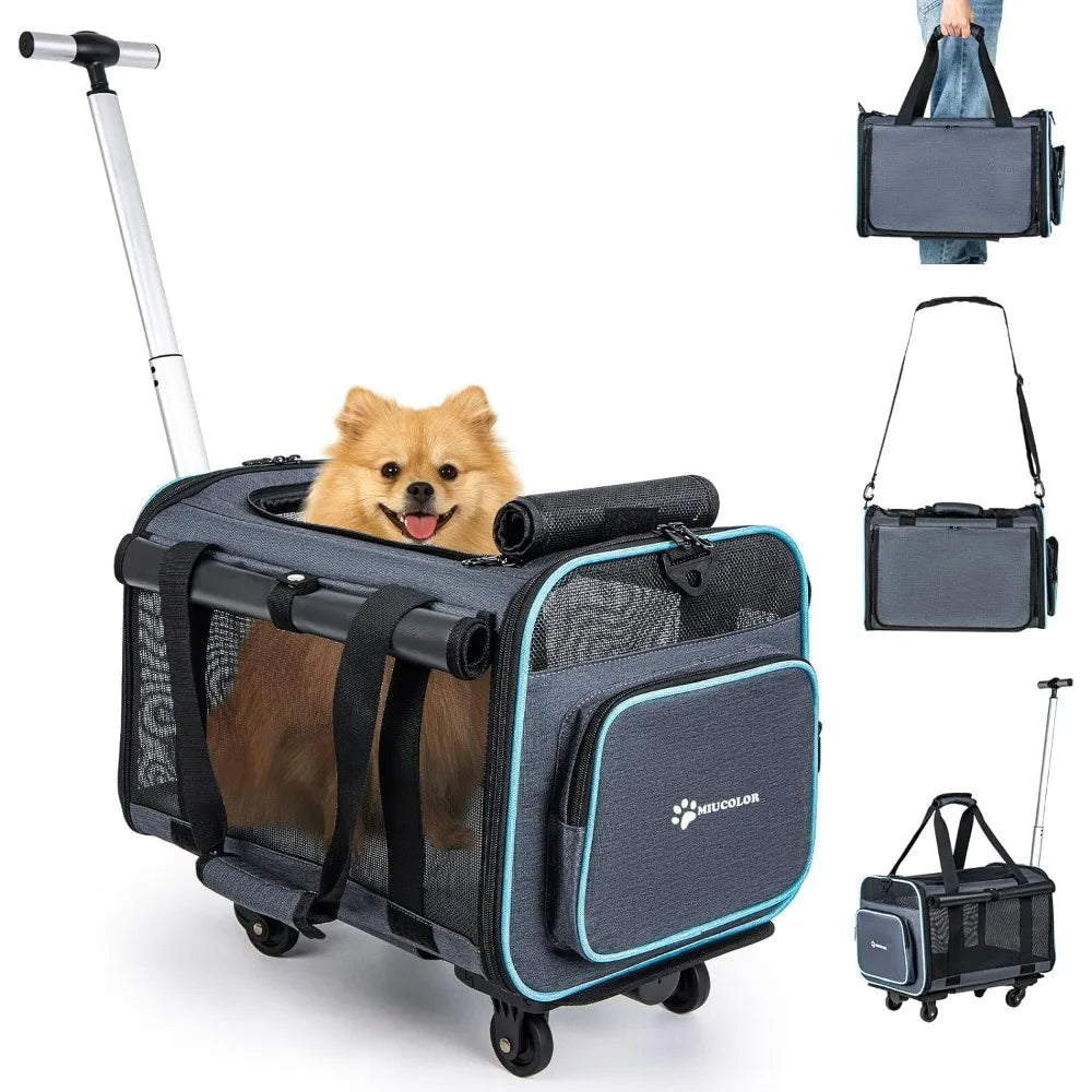 Pet Carrier with Wheels, Travel Bag,  Backpack with Telescopic Handle