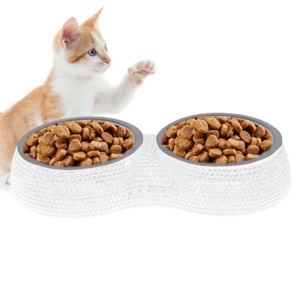Bling Bling Rhinestone Cat Dog Food Water Feeder