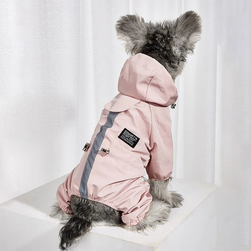 Waterproof Dog Rain Jacket with Reflective Strap and Leash Hole Rainy Day Pet Clothes Windproof Puppy Cat Rain Coat