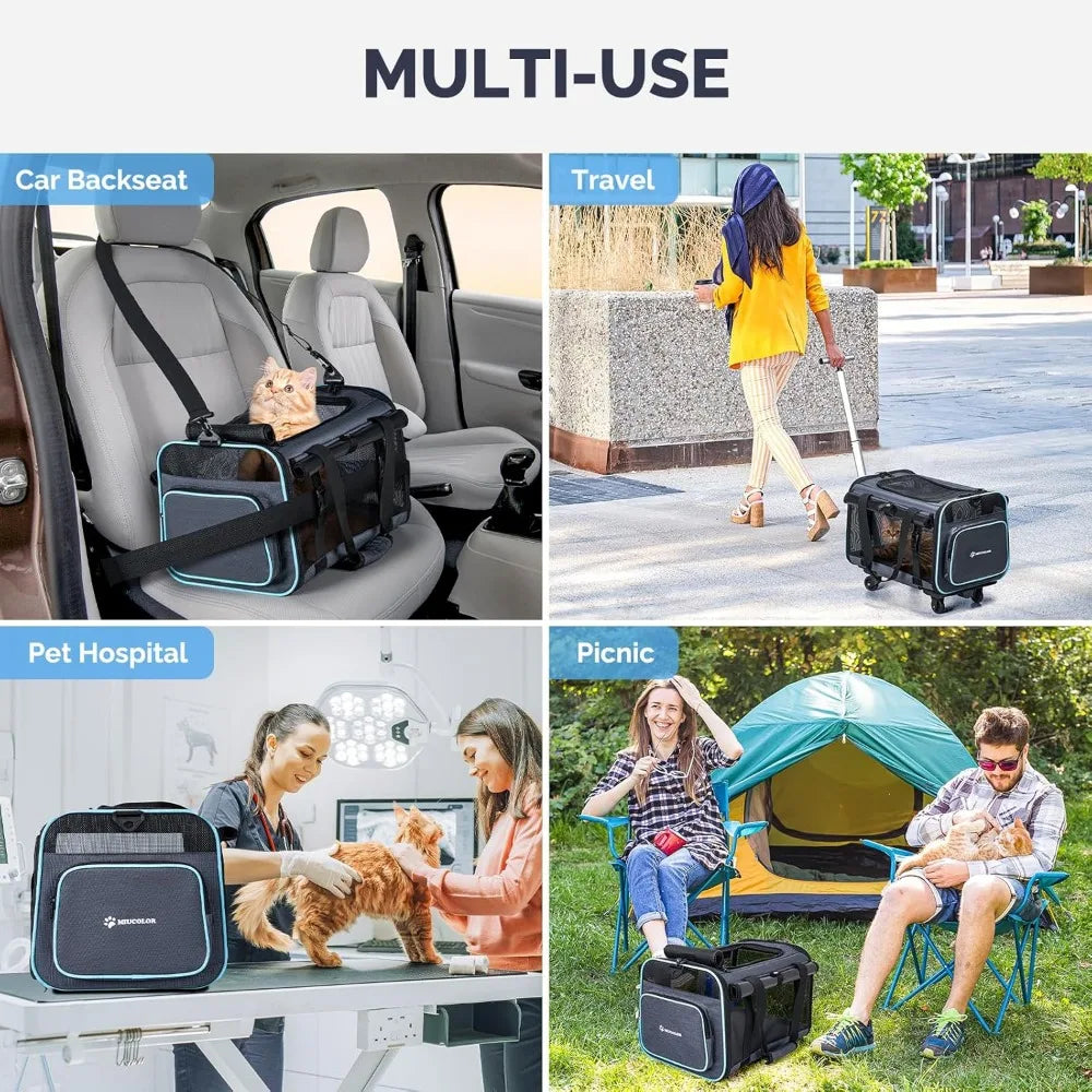 Pet Carrier with Wheels, Travel Bag,  Backpack with Telescopic Handle