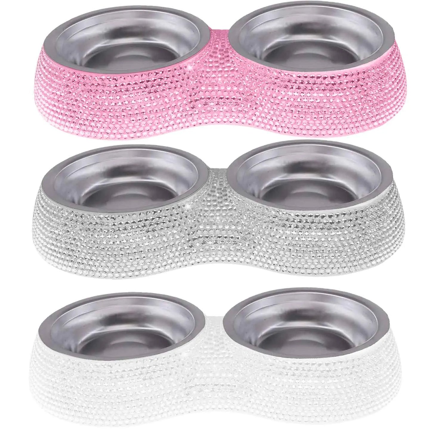 Bling Bling Rhinestone Cat Dog Food Water Feeder